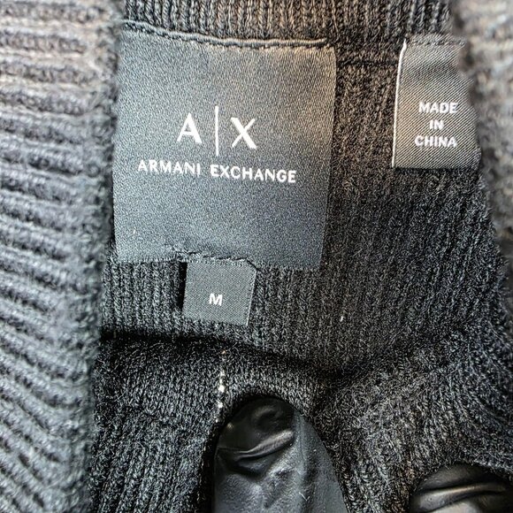 Armani Exchange A|X Sweater Mens Medium Black Half Zip Mock Neck Ribbed Knit - Picture 2 of 11